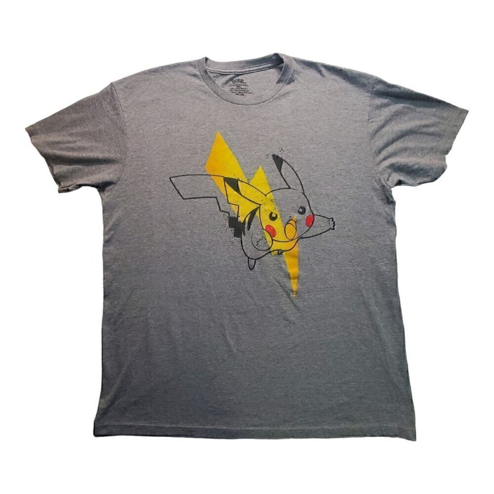 Pokemon Pikachu Graphic T Shirt Mens XXL Gray Cotton Polyester Blend Casual